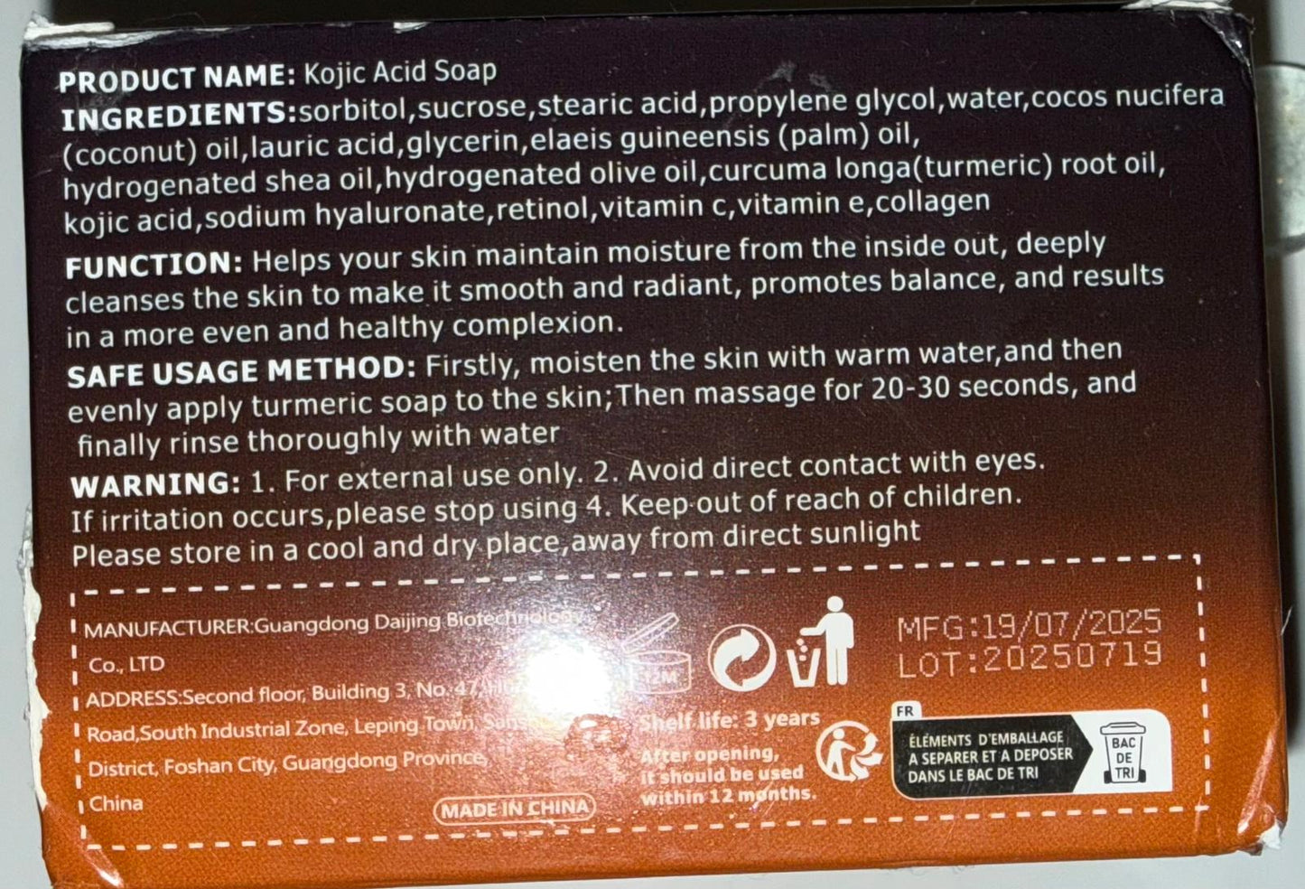 Kojic Acid Dark Spot Remover Soap Bar (turmeric)