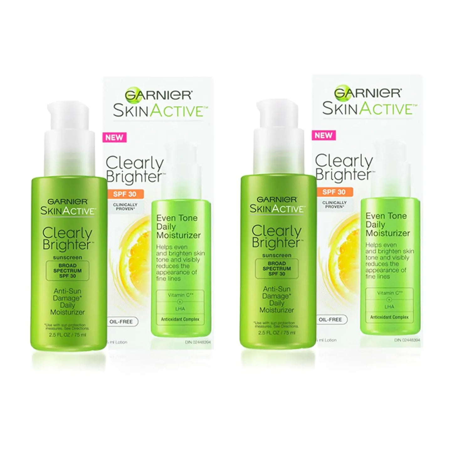Garnier Clearly Brighter SPF 30 Face Moisturizer with Vitamin C 2.5 Fl Oz (75mL) 2 Count (Packaging May Vary)