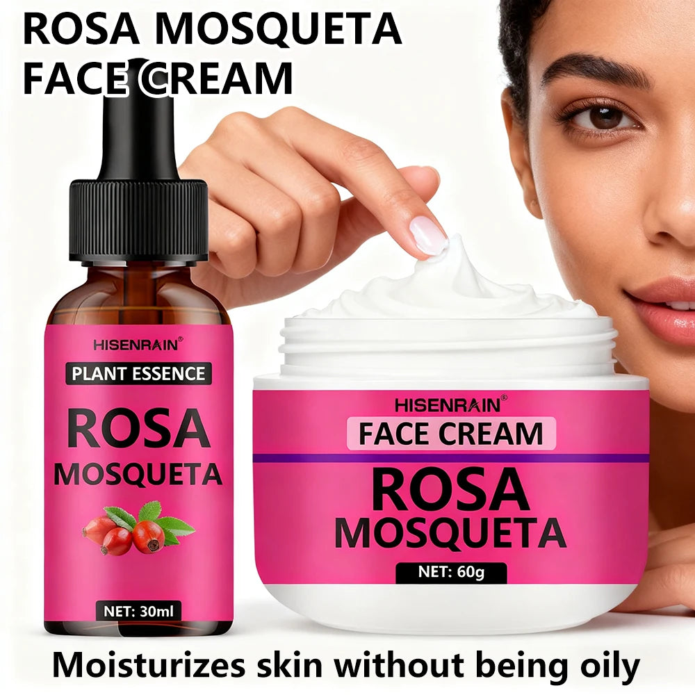 HISENRAIN Rosehip Skincare Set: Hydrating Serum & Moisturizing Cream Combo - Anti-Aging, 24H Moisture, Brightening Kit.