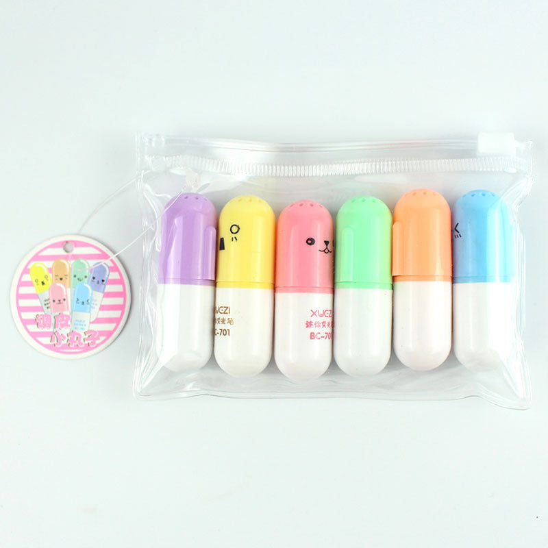 Color marker highlighters set in 6 colors