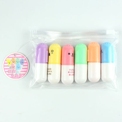 Color marker highlighters set in 6 colors