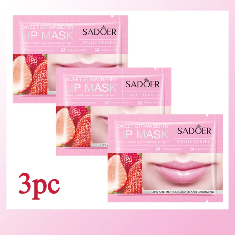 SADOER Fruits Moisturizing Lip Mask Lips Skin Care Nourishing Hydrating Crystal Collagen Gel Lip Patches Lips Plumper