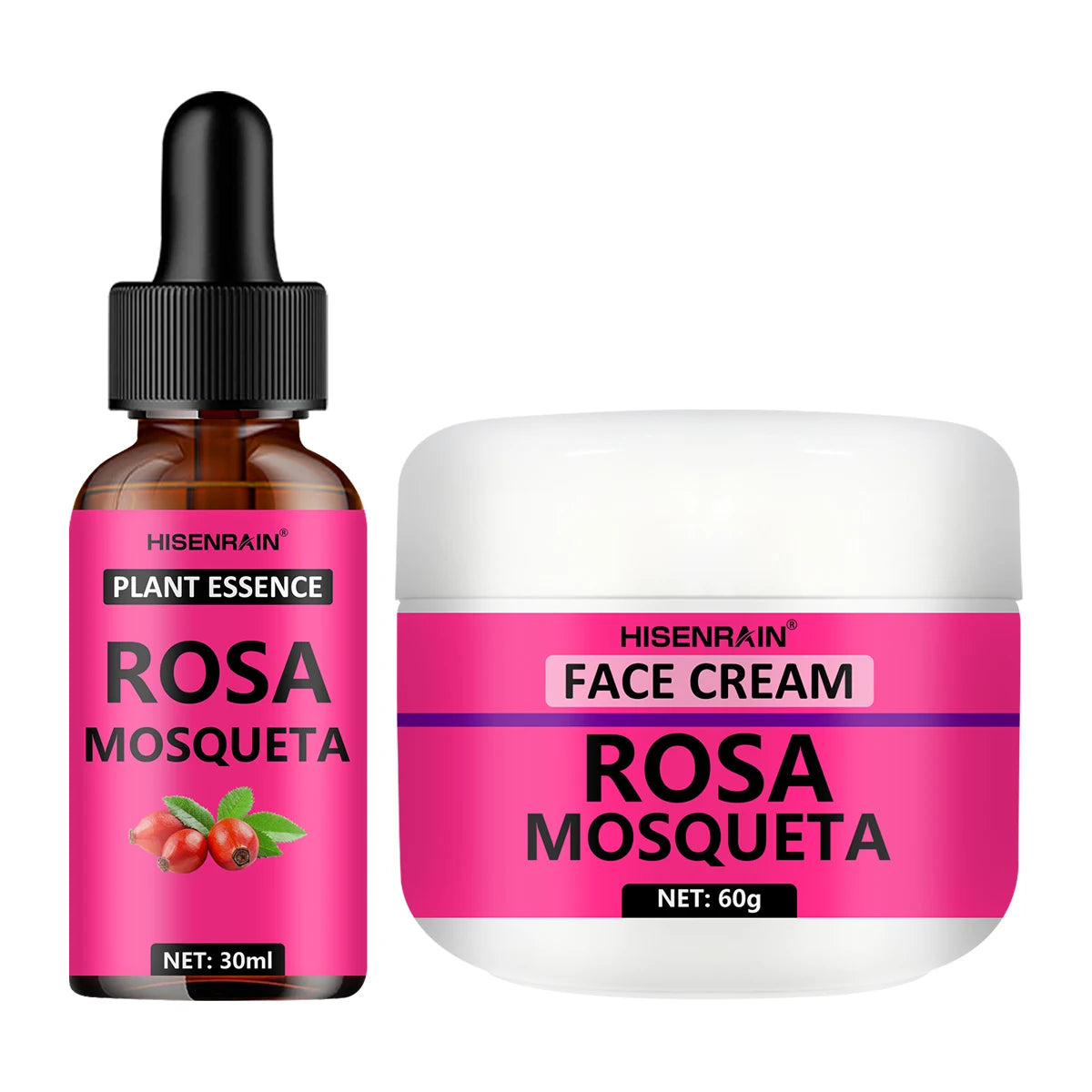 HISENRAIN Rosehip Skincare Set: Hydrating Serum & Moisturizing Cream Combo - Anti-Aging, 24H Moisture, Brightening Kit.