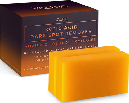 VALITIC Kojic Acid Dark Spot Remover Soap Bars with Vitamin C Retinol Collagen Turmeric - Original Japanese Complex Infused with Hyaluronic Acid Vitamin E Shea Butter Castile Olive Oil (2 Pack)