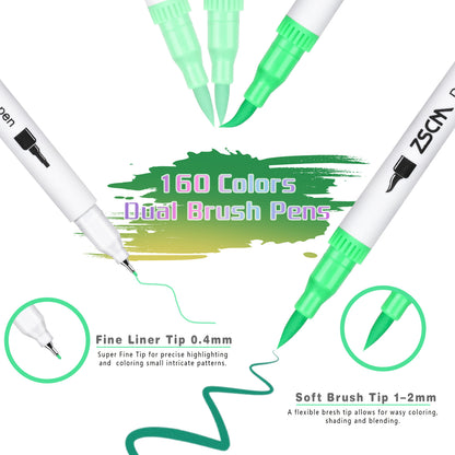 Canvas Bag Color Double-headed Brush Marker Pen 160 Colors