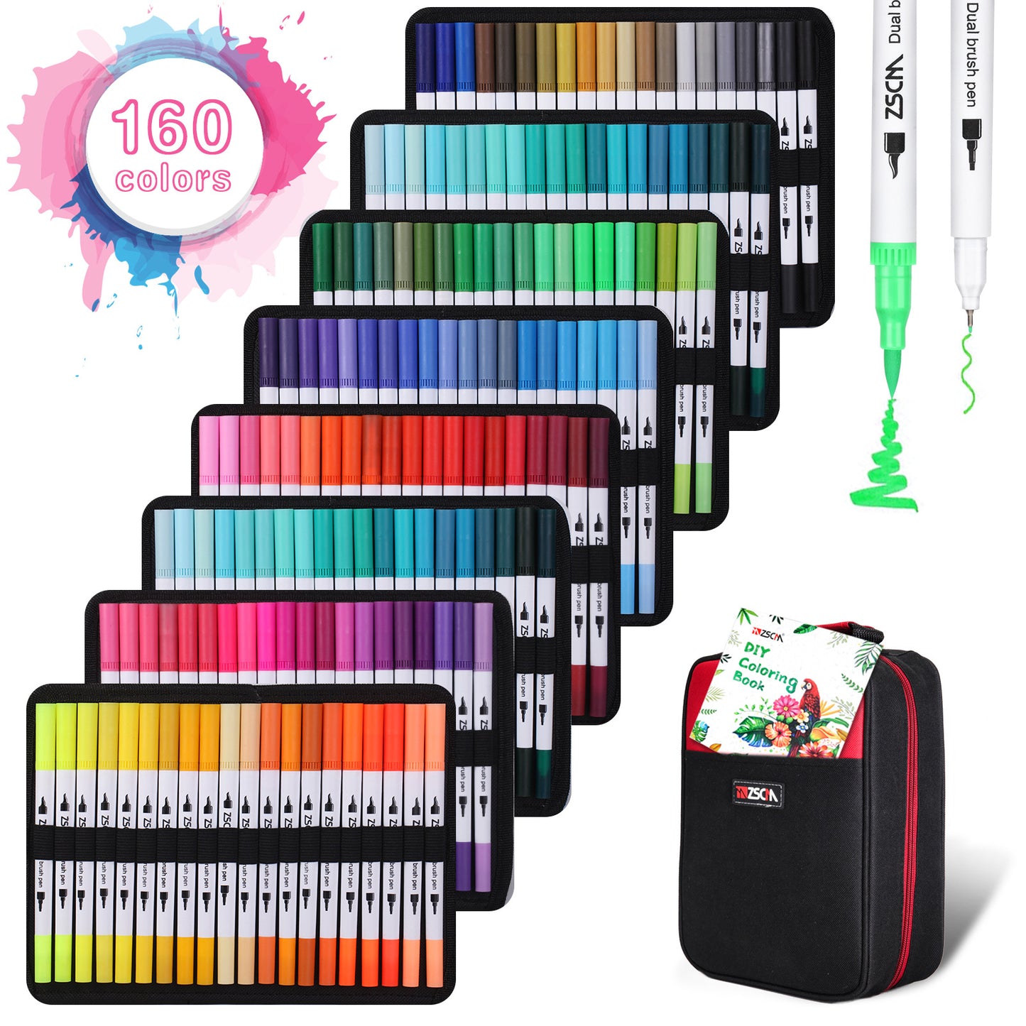 Canvas Bag Color Double-headed Brush Marker Pen 160 Colors
