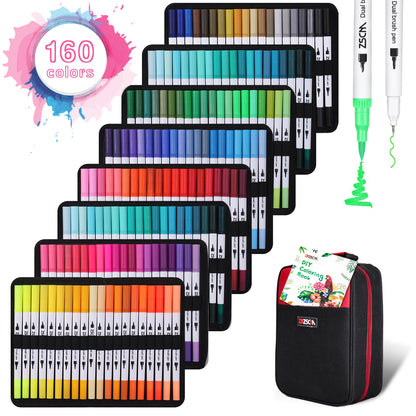 Canvas Bag Color Double-headed Brush Marker Pen 160 Colors
