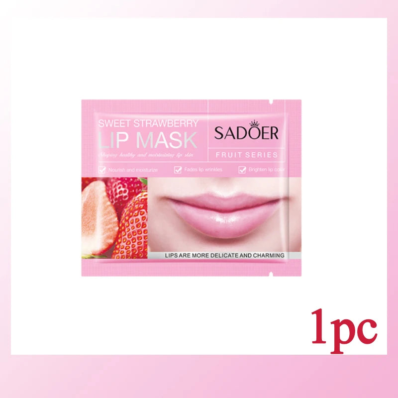 SADOER Fruits Moisturizing Lip Mask Lips Skin Care Nourishing Hydrating Crystal Collagen Gel Lip Patches Lips Plumper