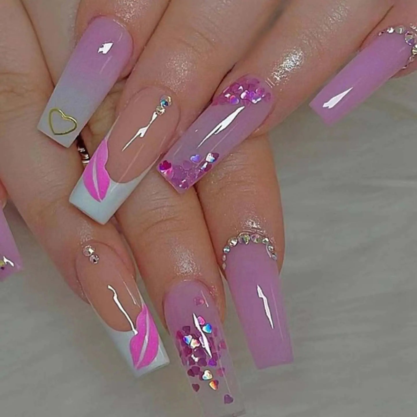 Gifiky Long Coffin False Nails French Press on Nails Gradient Nails Tips Acrylic Cute Swirl Fake Nails for Women and Girls 24Pcs