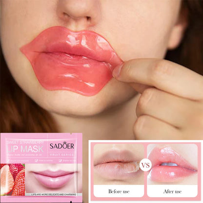 SADOER Fruits Moisturizing Lip Mask Lips Skin Care Nourishing Hydrating Crystal Collagen Gel Lip Patches Lips Plumper